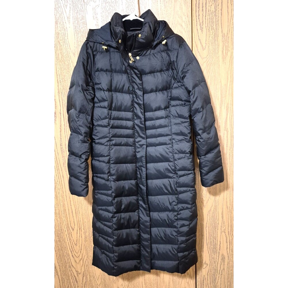 Lands' End Women's Black Long Down Fill Puffer Coat With Removable Hood Size M